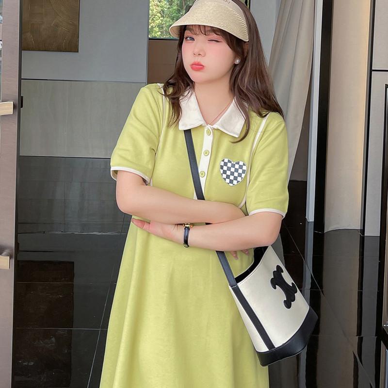 Dress 4XL Big size contrast sports wind plus size 150kg fat polo collar age slim dresses