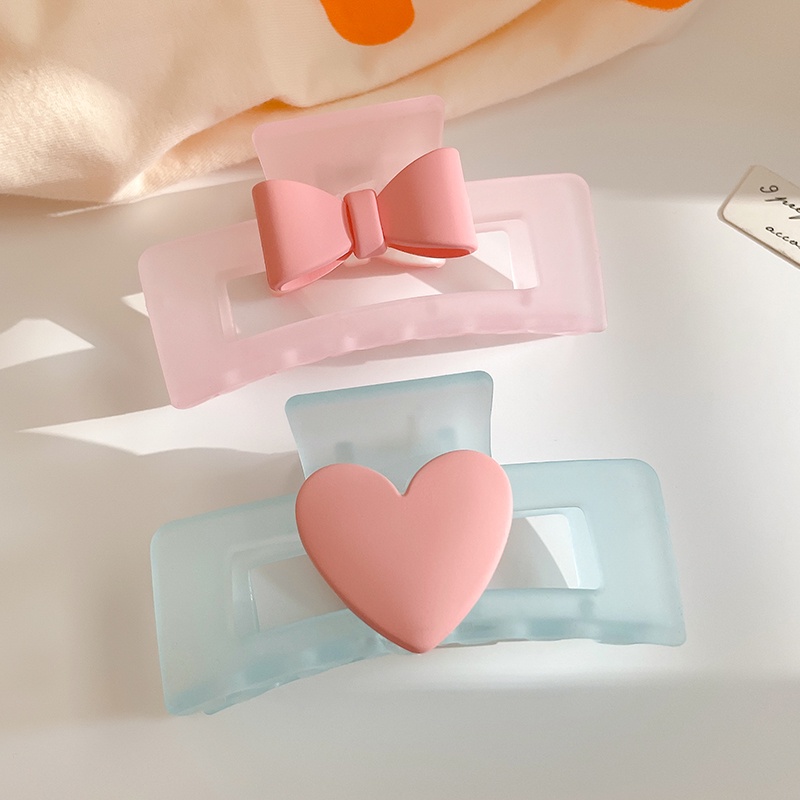 Kẹp Tóc Trong Suốt Hình Vuông Cỡ Lớn Họa Tiết Trái Tim Đơn Giản Thời Trang Hàn Quốc