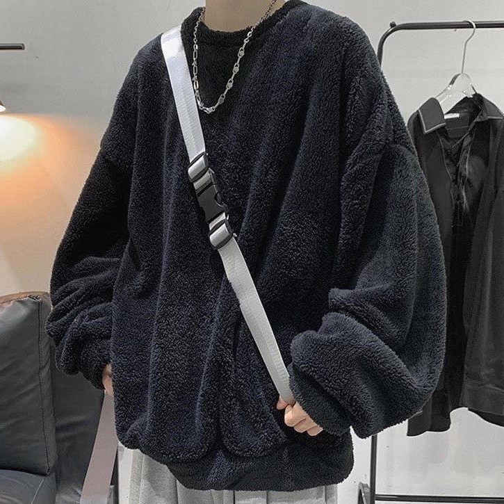 Áo sweater lông cừu cổ tròn dáng rộng thời trang thu đông Hàn Quốc trẻ trung cho nam