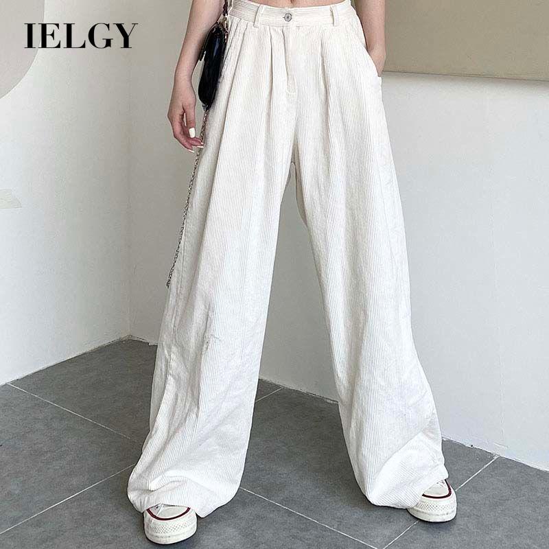 Quần dài IELGY vải nhung màu trắng phong cách Harajuku Hàn Quốc cho nữ