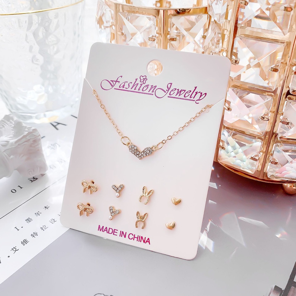 Set dây chuyền và khuyên tai MANYUE phong cách Hàn Quốc thời trang xinh xắn dành cho nữ