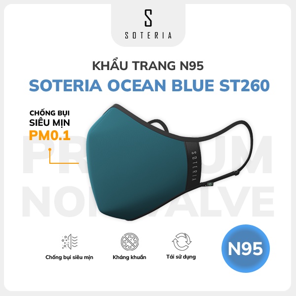 Khẩu trang thời trang Soteria Ocean Blue ST260 -N95 lọc 99% bụi mịn 0.1 micro - Size S,M,L