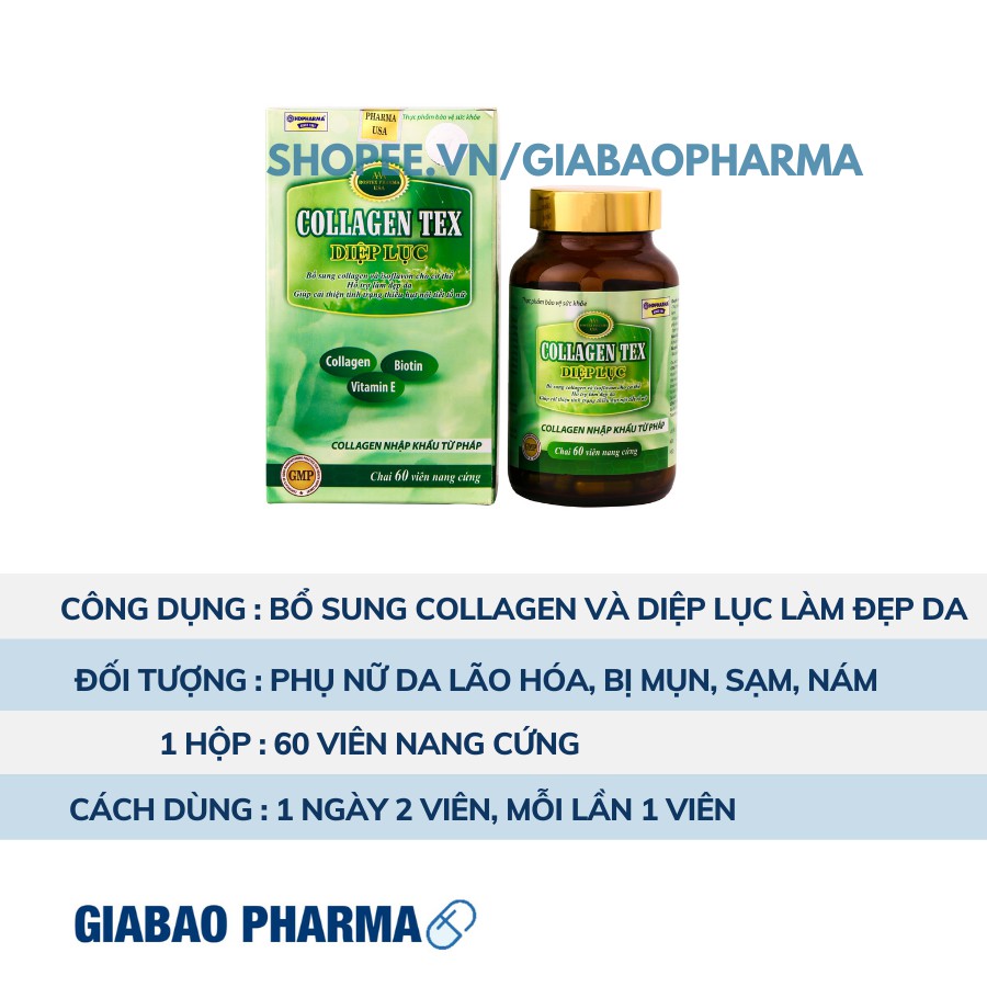 Diệp Lục Collagen viên uống đẹp da chống lão hóa, làm đẹp da, giảm mụn, nám