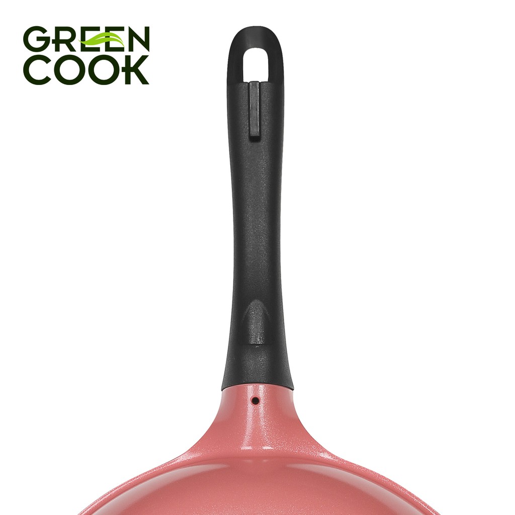 Chảo đúc chống dính men đá ceramic đáy từ 26 cm Green Cook GCP03-26IHP màu hồng công nghệ 7 lớp chống dính Hàn Quốc