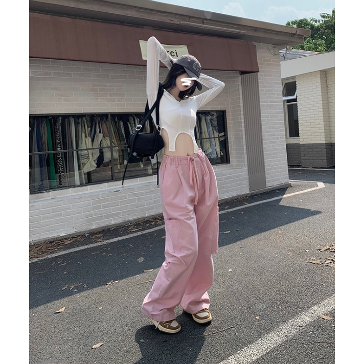 Ethelgirl Quần Dài Lưng Cao Ống Rộng Phong Cách Retro Mỹ Cho Nữ
