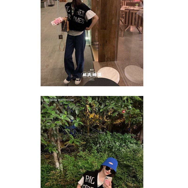 Áo Dệt Kim Cổ Chữ V Dáng Rộng Màu Sắc Tương Phản Phong Cách Hàn Quốc | BigBuy360 - bigbuy360.vn