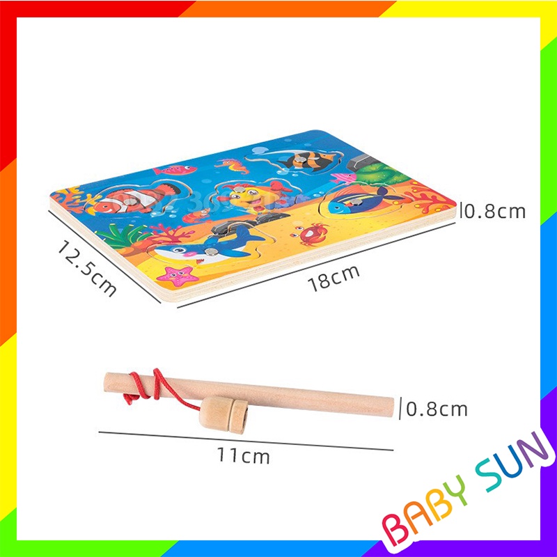 Bộ câu cá nam châm - Đồ chơi gỗ câu cá sinh vật biển, giáo dục sớm cho Bé từ 8tháng - 4tuổi.