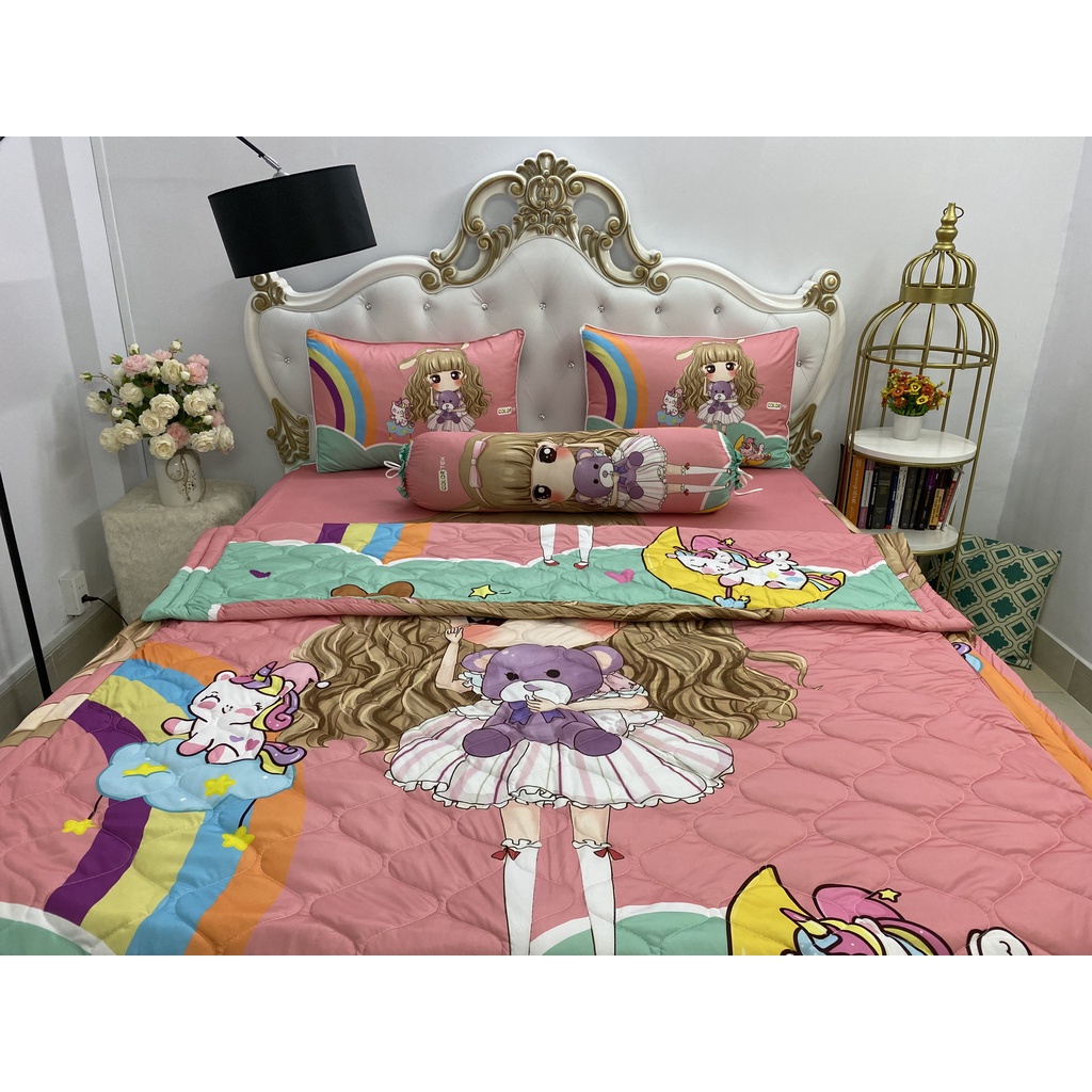Bộ Drap mền + áo gối  thun Ý 5D Cao Cấp , mát lạnh, thấm hút tốt.