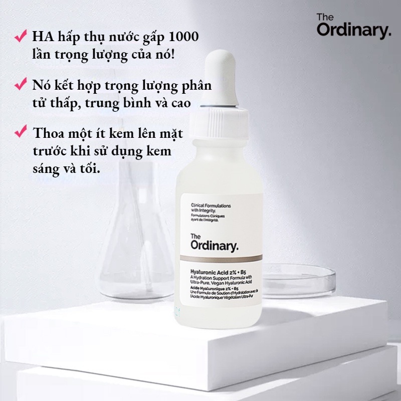The Ordinary Hyaluronic Acid Cấp ẩm và phục hồi da Giúp Cân Bằng Bã Nhờn Làm Sáng Da Thu Nhỏ Lỗ Chân Lông serum ha b5