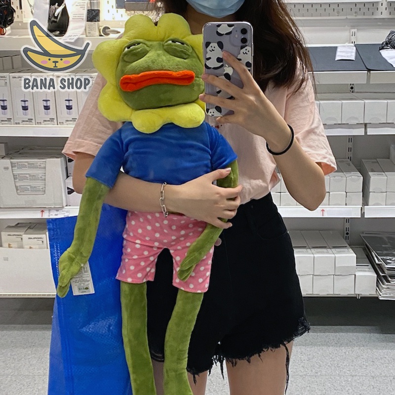 Gấu bông ếch xanh Pepe sad frog 50cm 80cm đội hoa hướng dương siêu bựa dành cho vozer
