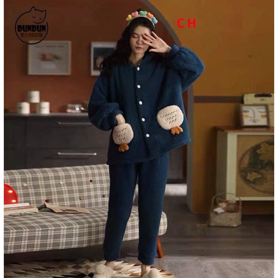 Bộ ngủ mùa đông lông cừu túi ấm áp, bộ đồ thu đông mặc nhà giữ nhiệt tốt,lông 2 mặt, đồ ngủ nữ hàn quốc_ TONGKHOQUANAONU