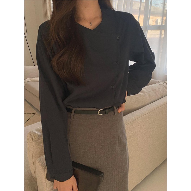 Áo Sơ Mi Dài Tay Hai Màu Phong Cách Pháp Đơn Giản Hàng Mới