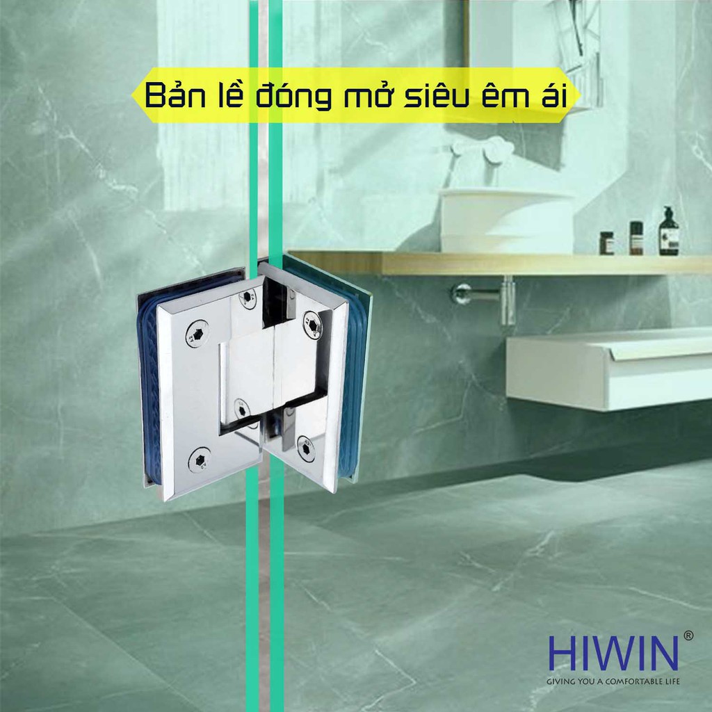 Bản lề phòng tắm kính 90 độ cạnh vát mặt gương inox 304 Hiwin HG-011 (dày 5 mm)