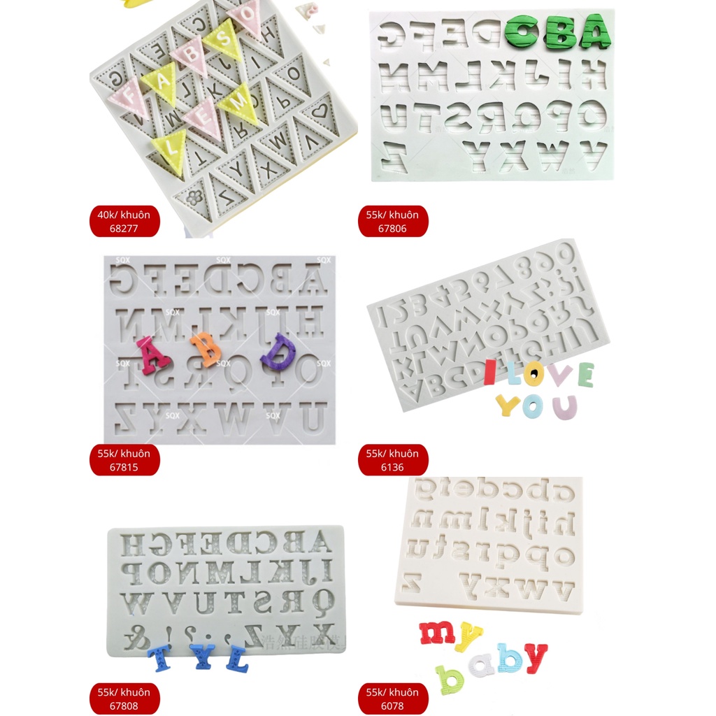 khuôn silicone tạo hình fondant socola mẫu bảng chữ