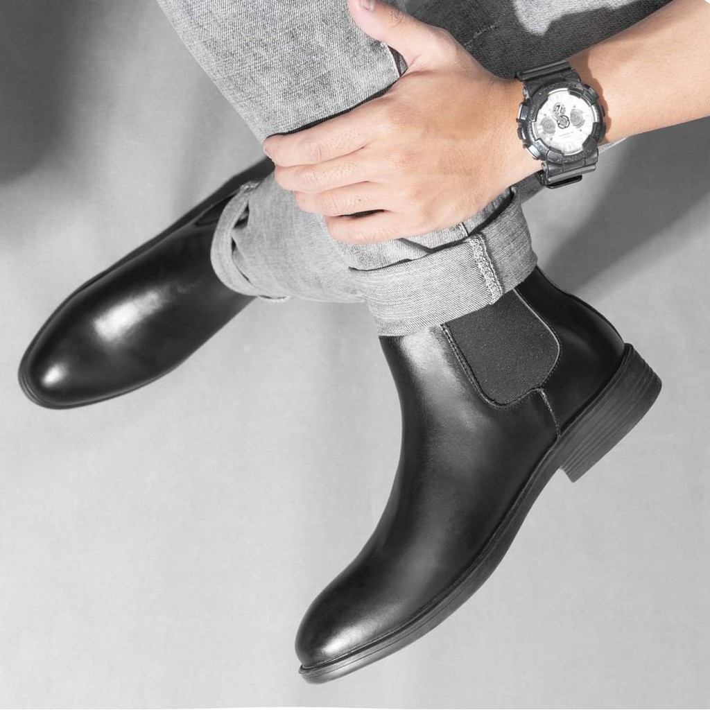 Giày Nam Chelsea Boot Cao Cổ Cao Câp UDANY - GCN08 - Da Bò Thật Trơn Xịn Không Nhăn Màu Đen | BigBuy360 - bigbuy360.vn