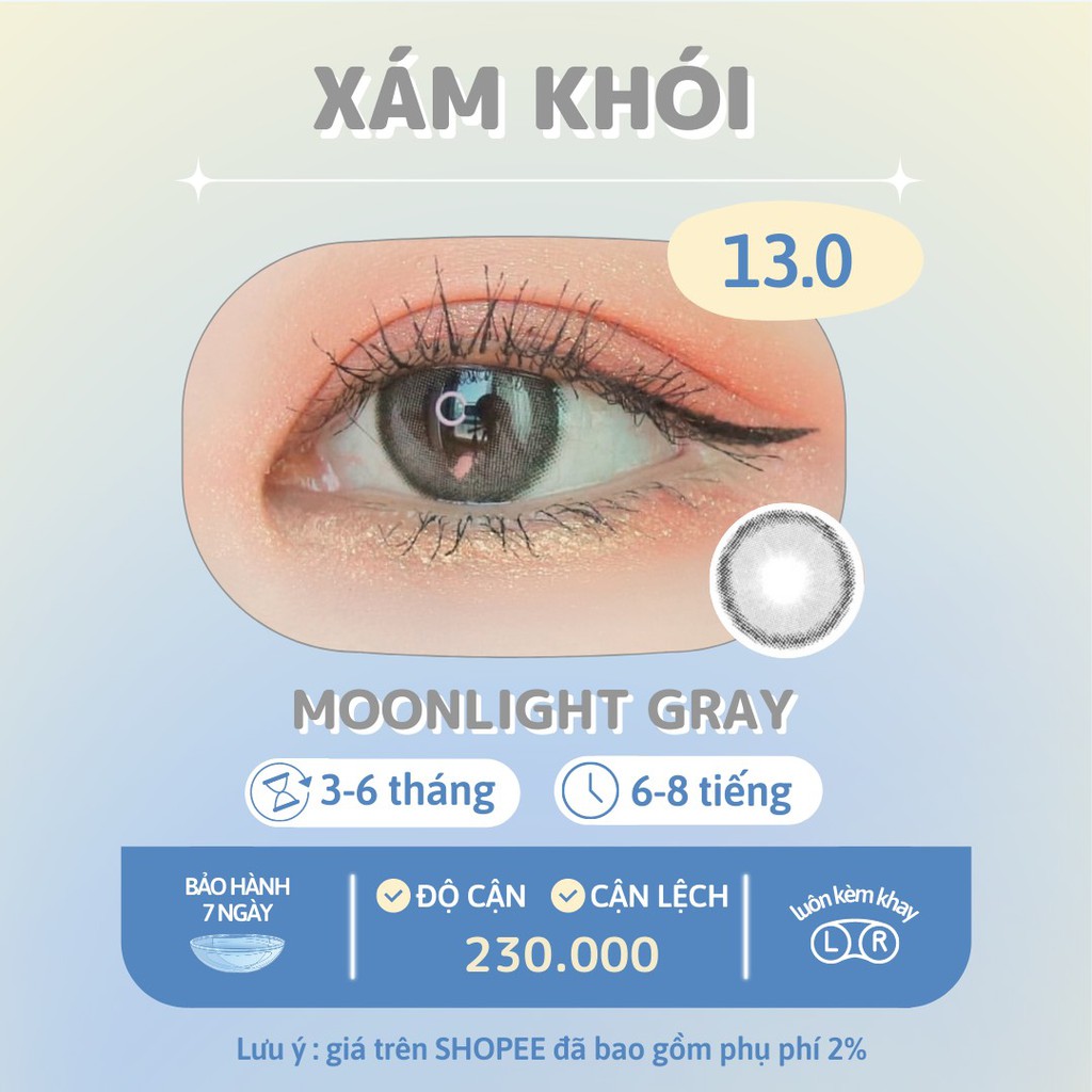 Kính Áp Tròng xám khói có viền Moonlight Gray - Made in Korea | Hạn sử dụng 3-6 tháng