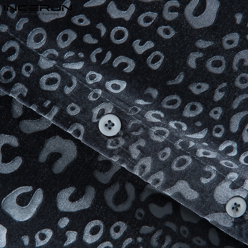 Áo sơ mi INCERUN tay dài dáng rộng in họa tiết da báo thời trang xuân thu cá tính dành cho nam