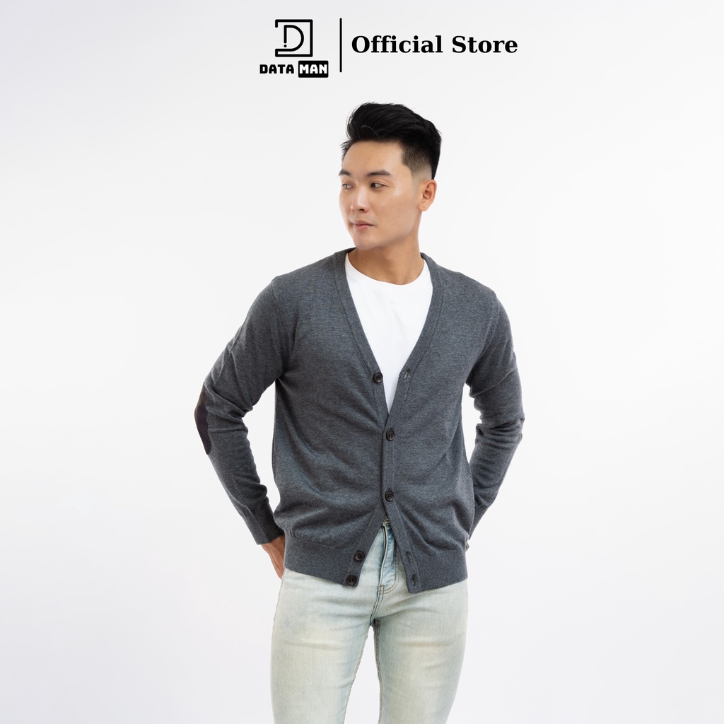 Áo CARDIGAN nam mỏng, mở khuy, cổ chữ V, đáp da lộn khuỷu tay, chất cotton mềm mịn, KHÔNG BAI XÙ - DT22-03