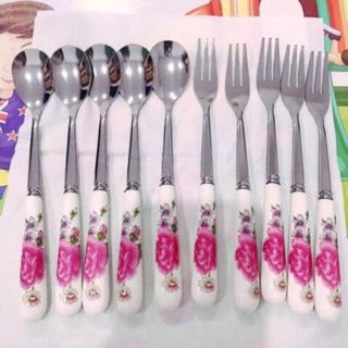 Bộ Thìa dĩa ăn inox bọc sứ cao cấp.