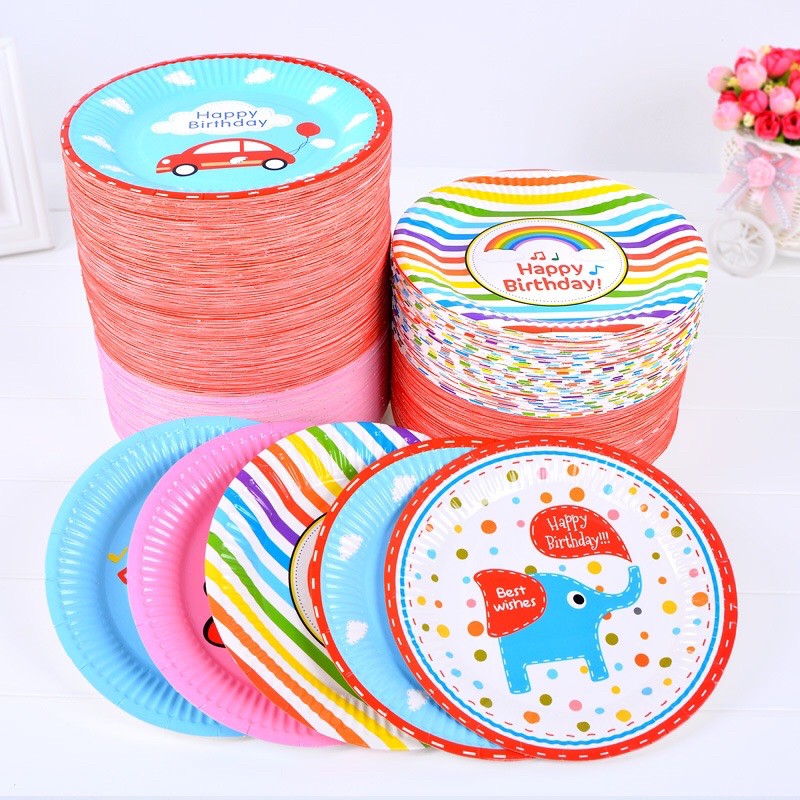 Set 6 đĩa +dĩa sinh nhật đường kính 18cm và dĩa dài 18cm