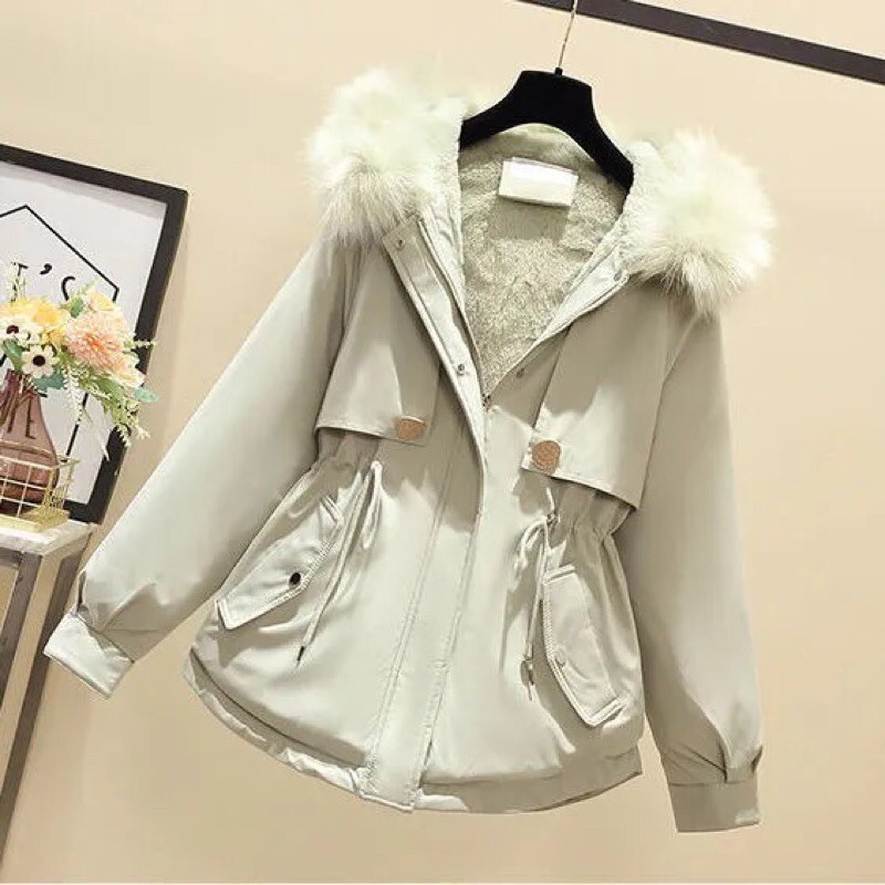 Áo khóa lót lông mủ lông chùm đầu-thời trang đông nữ quảng châu