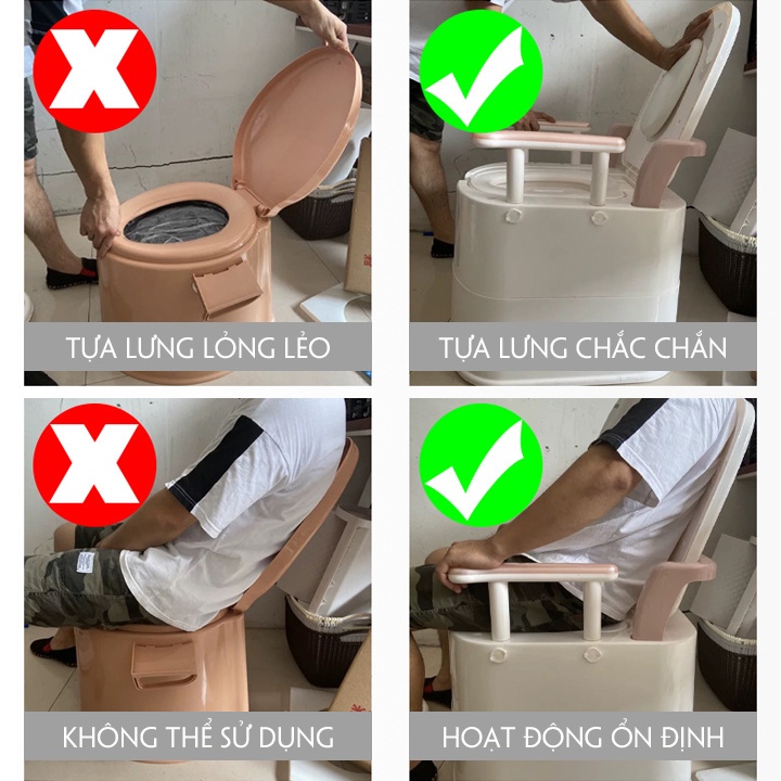 Bồn cầu di động khư mùi cho người già và bà bầu vật liệu chịu lực, sử dụng nhựa ABS cao cấp, có đế cao su chống trượt
