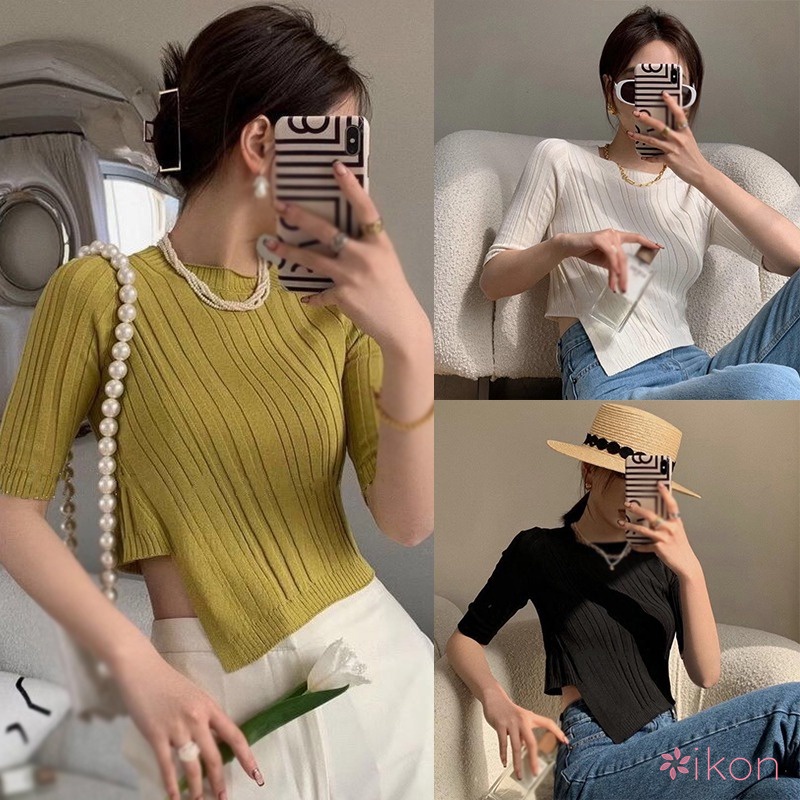 Áo Thun Tay Ngắn Màu Trơn Kiểu Dáng Hợp Thời Trang