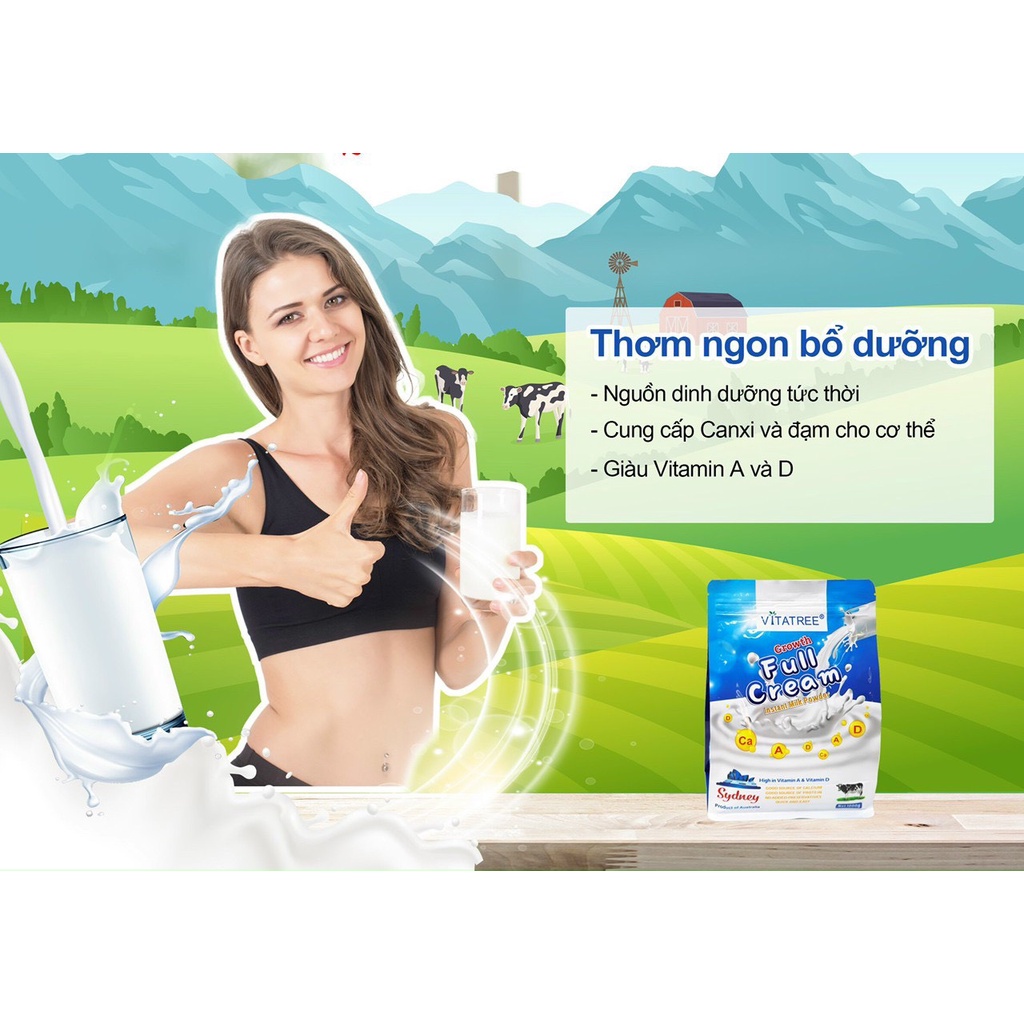 Sữa Tươi Dạng Bột Nguyên Kem - Full Cream Growth Full Cream VITATREE ÚC TÚI ZIP 1 KG DATE T5/2023