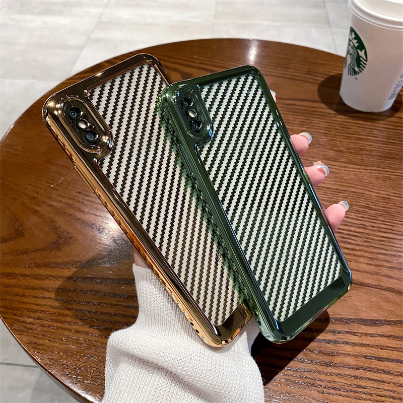 Ốp Điện Thoại Mềm Trong Suốt Kiểu Vuông Mạ Điện Họa Tiết Kẻ Sọc Cho iPhone X XR XS MAX 7 8 Plus SE 2020 2022