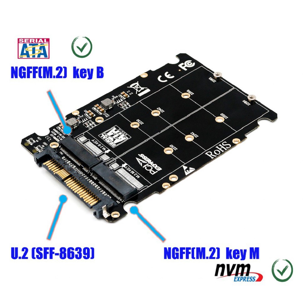 (New)M.2 SSD To U.2 Adapter 2 In1 M.2 NVMe SATA-Bus NGFF SSD To PCI-e U.2 SFF-8639 Adapter PCIe M2 Converter For Desktop