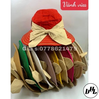 Mũ bo vải xịn chỉ nổi zíc zắc cột nơ vành vừa - Nón bo vải thời trang nữ