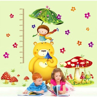 Decal dán tường Thước đo chiều cao gấu vàng