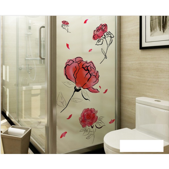 Decal Dán Kính Cao Cấp - Hoa Hồng Đỏ Lem ( 60x116 )