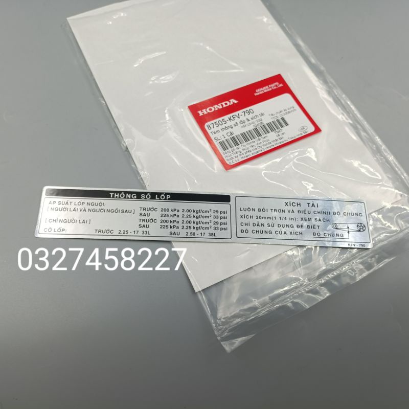 Tem thông số dán hộp xích, sên cate xe Dream, Wave, Future...zin