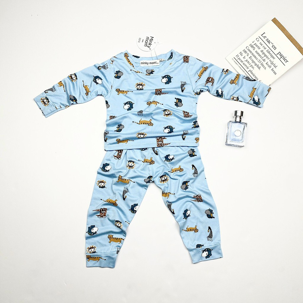 [HCM] Bộ quần áo thu đông trẻ em tay dài quần dài, Mẫu thú nhí cute, Cotton thun lạnh Minky Mom, vải Sài Gòn
