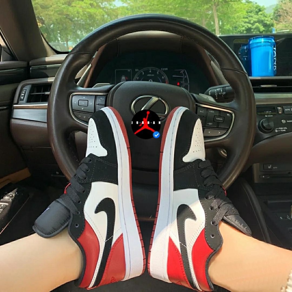 Giày sneaker Jordan 1 Low đen đỏ cực hot, Giày thể thao JD1 Low Bred Toe Nam Nữ