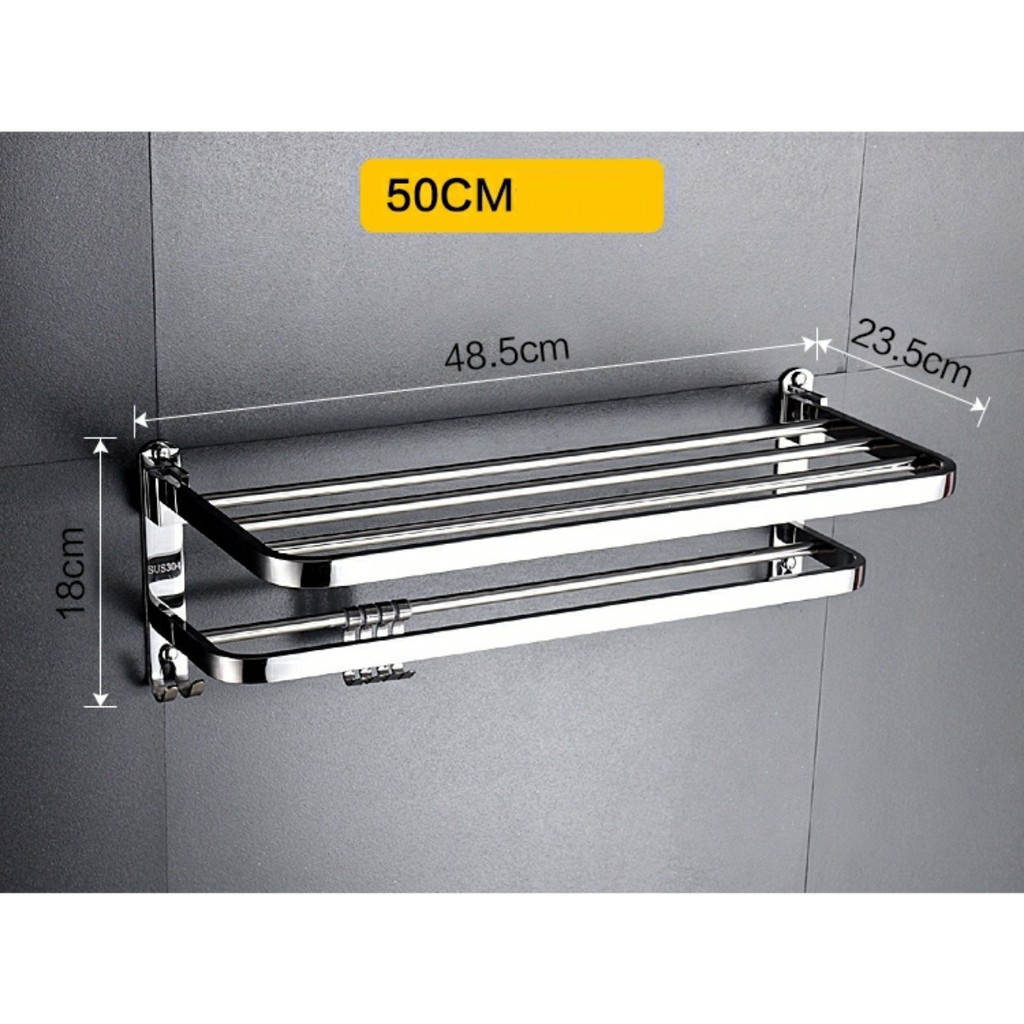 Kệ Để Đồ Nhà Tắm Đa Năng, Giá Treo Khăn Mặt 2 Tầng Chất Liệu Inox  Lắp Đặt Dán Tường Siêu Dính