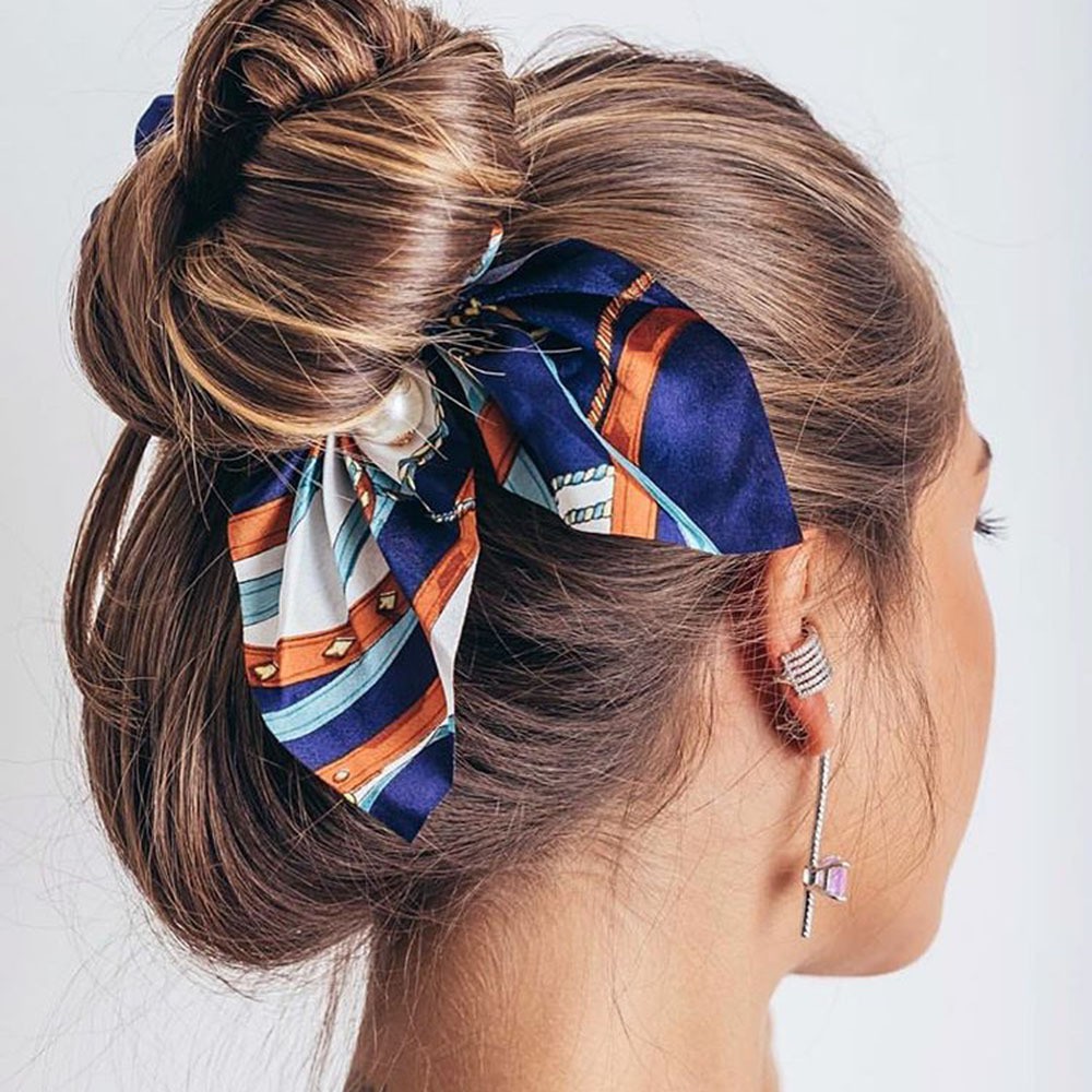 Dây buộc tóc vải scrunchies đính hạt phong cách Hàn Quốc; S10 - BONMIE