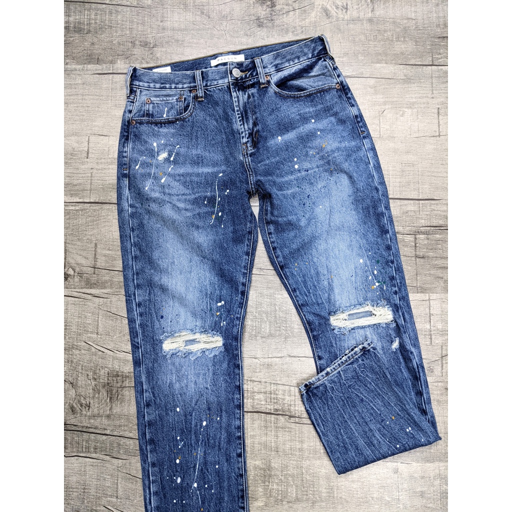 quần jeans nam chính hãng vảy sơn rách ống suông đứng