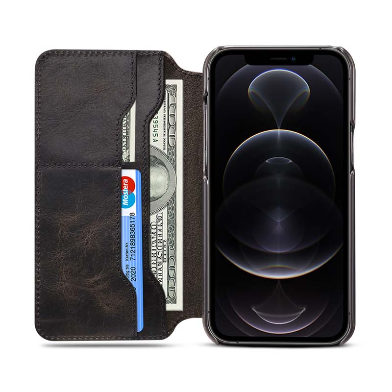 Bao da điện thoại nắp lật kèm ngăn đựng thẻ thích hợp cho iPhone 13 Pro Max 12 Mini