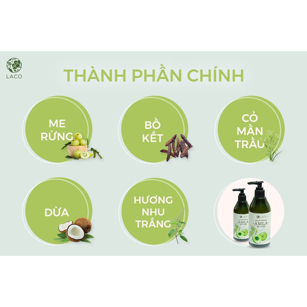 Dầu Gội Organic Amla - Laco - Trị rụng tóc - Cam kết chính hãng