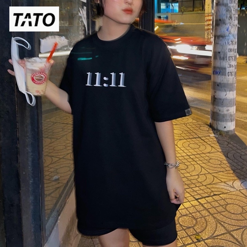 Áo Thun TATO Tay Lỡ 11:11 , Áo Phông Cotton Cổ Tròn Unisex Form Rộng Phong Cách Hàn Quốc - TATO Boutique