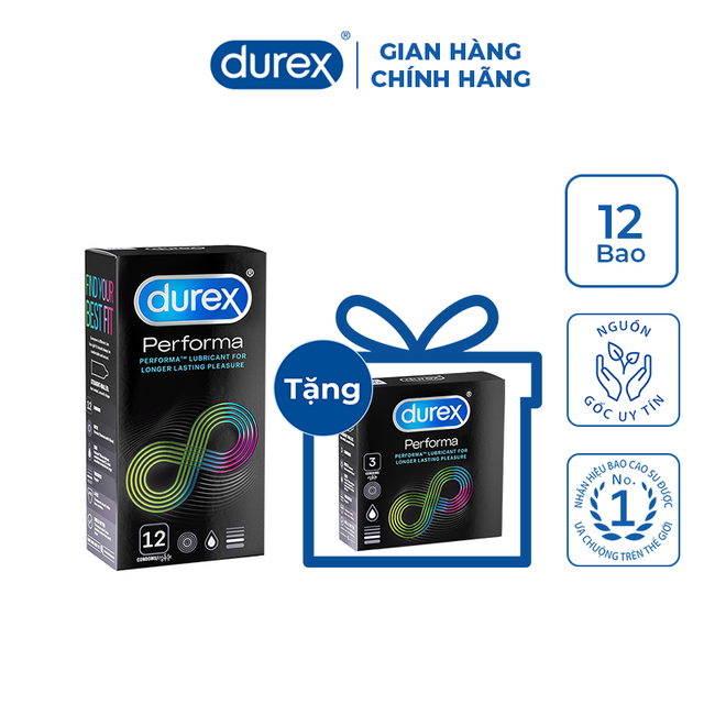 Hộp Bao cao su Durex Performa 12 cái + Tặng 1 Bao cao su Durex Performa 3 cái