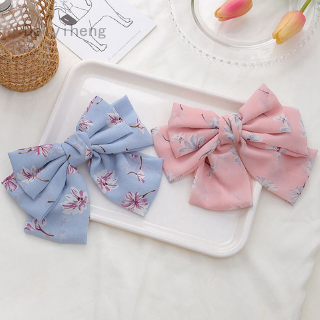 Kẹp Tóc Nơ Vải Chiffon Họa Tiết Hoa Thời Trang Cho Nữ