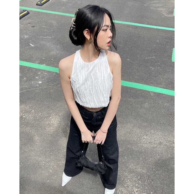 WHITELAZZ | Áo croptop ba lỗ màu trắng Kimi Top