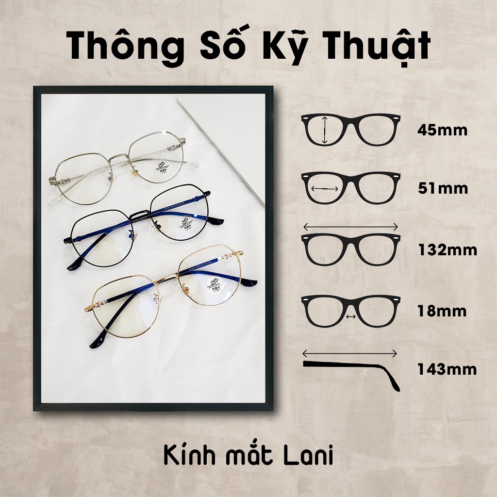 [Tặng tô vít] Gọng kính cận kim loại đa giác họa tiết nhiều màu Lani 61035 - Lắp mắt cận theo yêu cầu