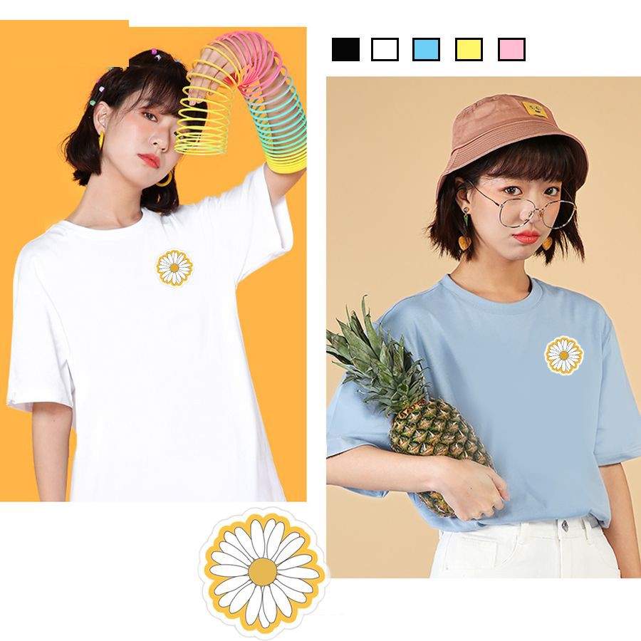 [Hàng Xịn, Gía Tốt] Áo Phông Thun Nữ Tay Ngắn Icon Hoa Cúc Hàn Quốc - Unisex - Cotton - Mã AT027