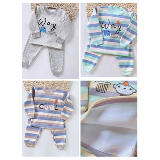 Combo 3 bộ nỉ bông kẻ cổ chui cho bé trai và bé gái