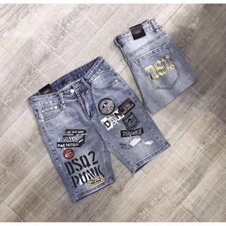Quần short jean nam xám trắng mạnh họa tiết độc đáo cao cấp DSQ2