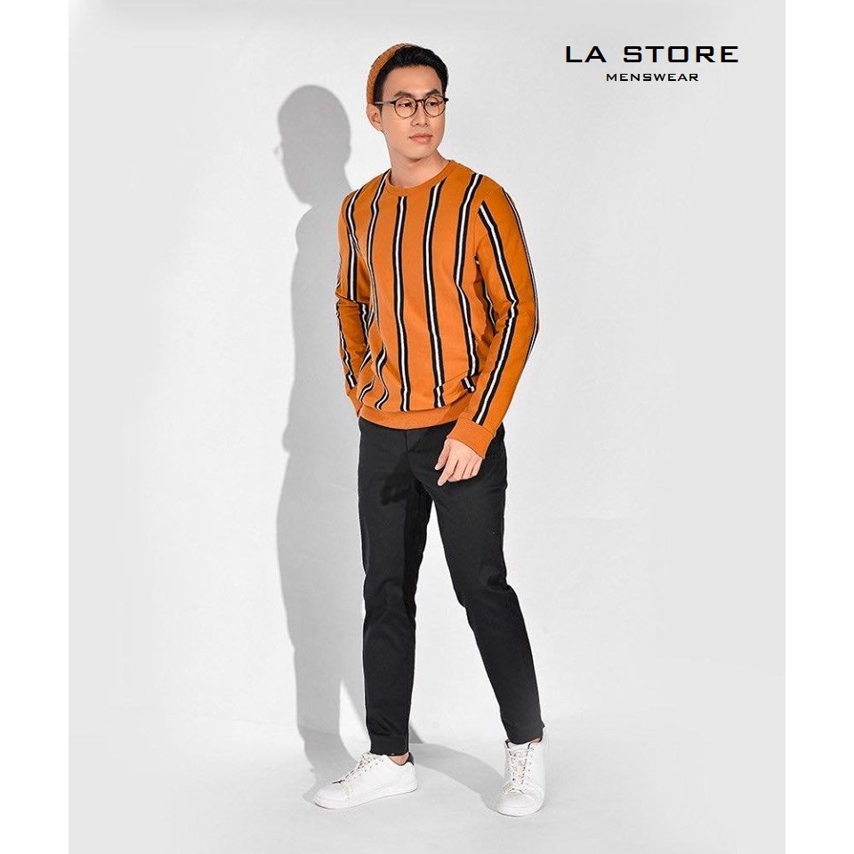 Áo thun ROUTINE - SWEATSHIRT AT tay dài nam kẻ sọc dọc màu vàng cam